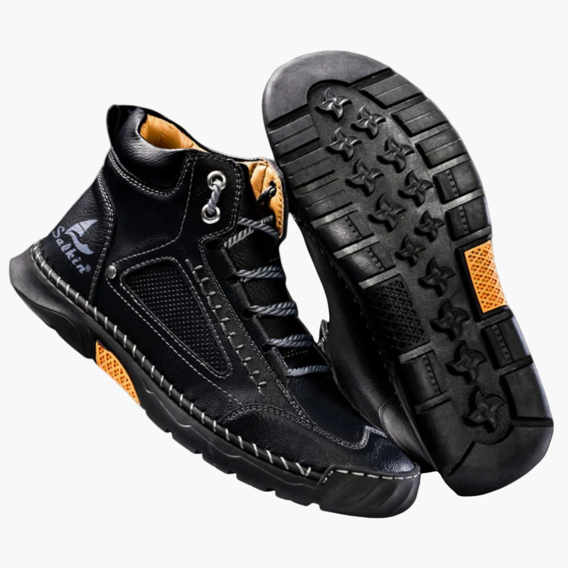 Men's high-top outdoor casual sneakers in neutral tones with ankle support for all-terrain comfort