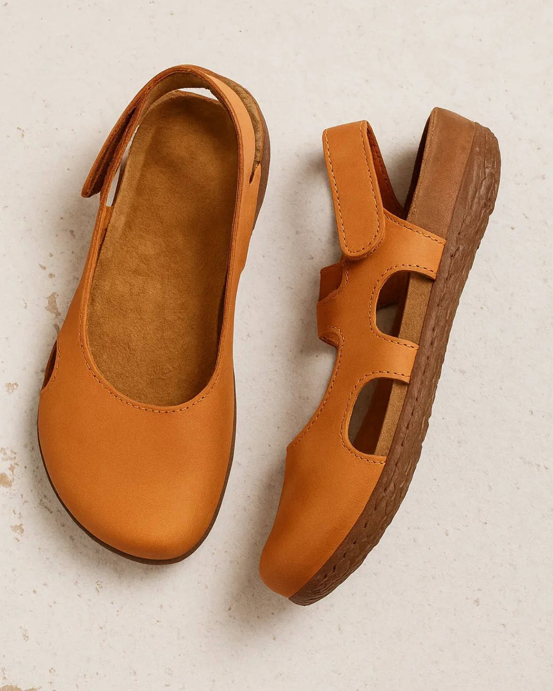 Women's breathable leather summer flats with cork insole, lightweight slip-on design for all-day comfort