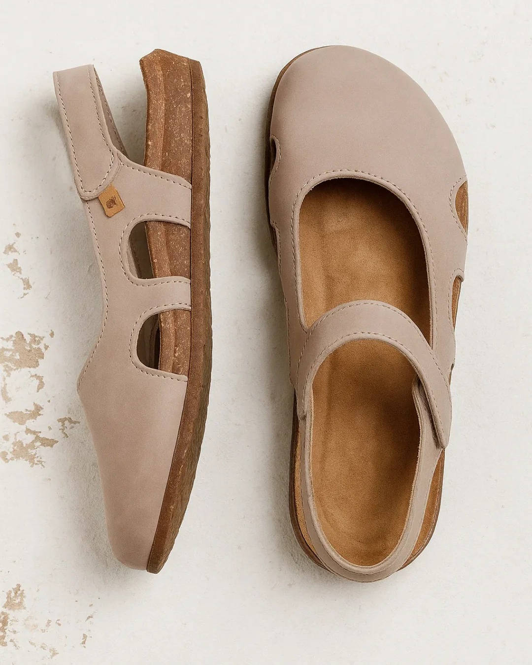 Women's breathable leather summer flats with cork insole, lightweight all-day comfort slip-on shoes