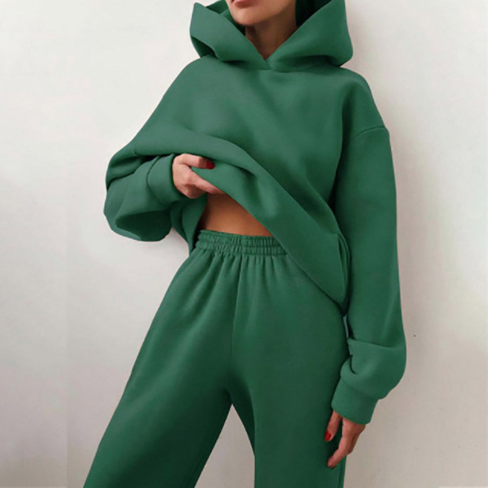Women's cotton blend two-piece set oversized fit elastic waistband casual loungewear neutral tones