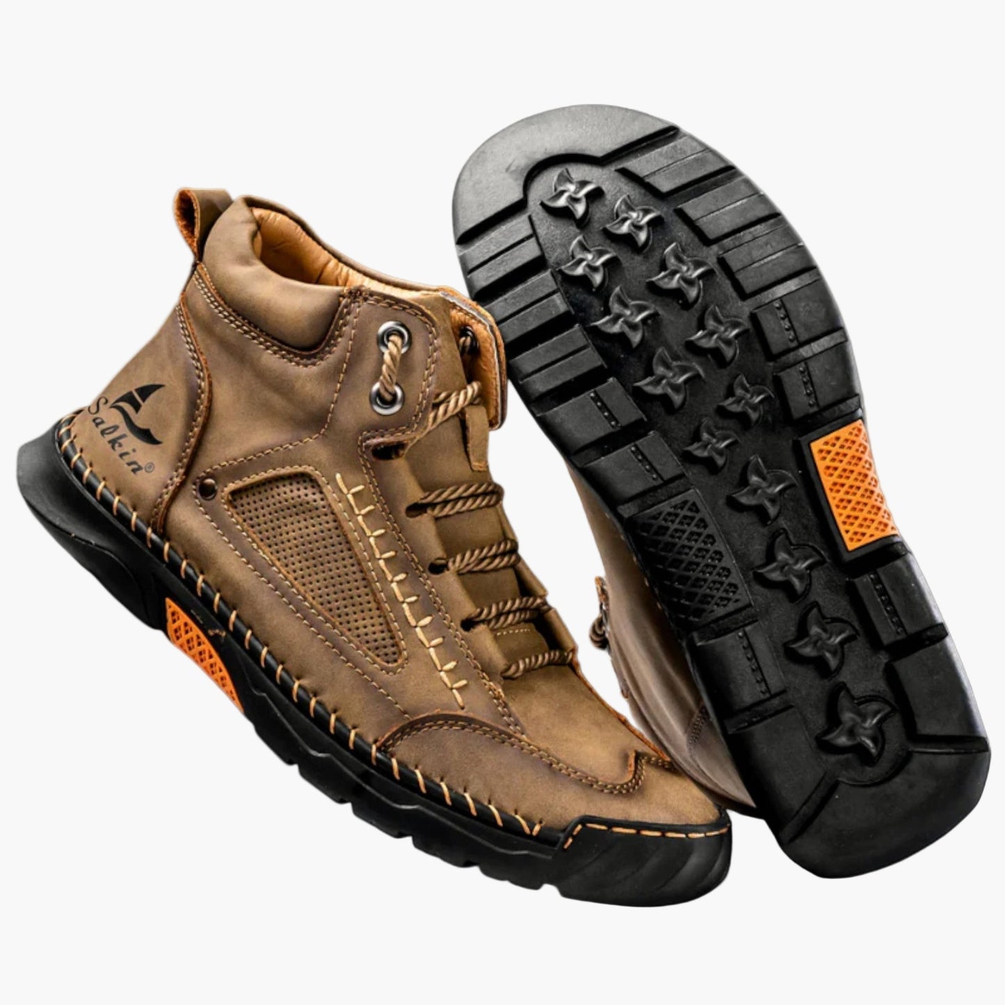 Men's high-top sneakers in neutral tones, sporty outdoor silhouette with ankle support for all-terrain wear