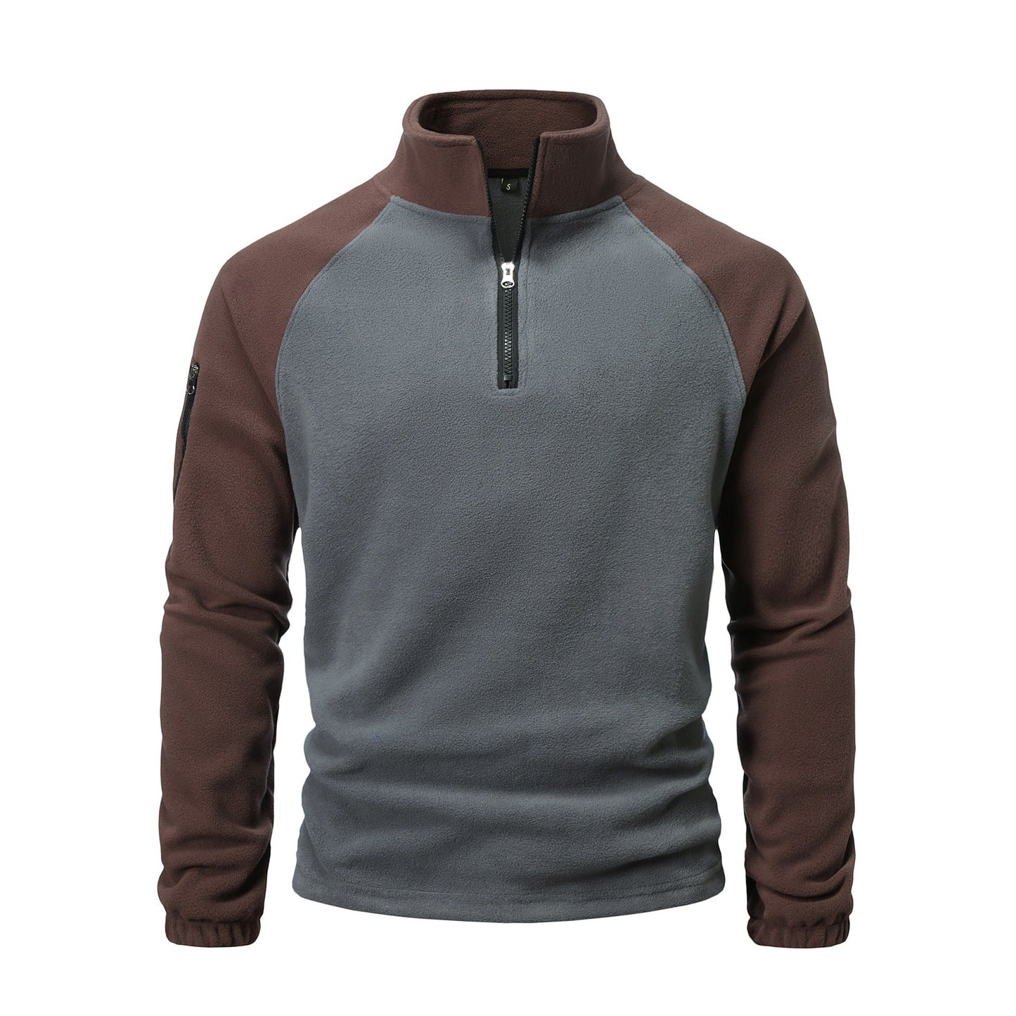 Men's fleece mock neck half-zip pullover two-tone lightweight winter top with zippered arm pocket