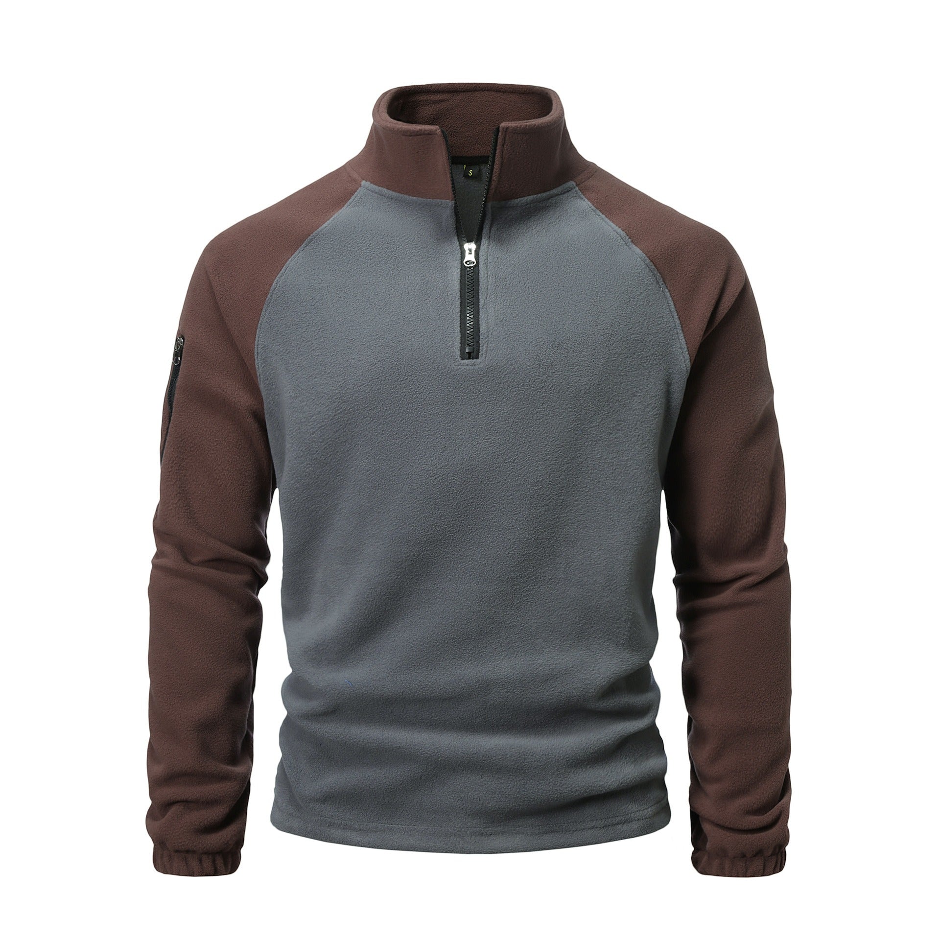 Men's fleece mock neck half-zip pullover two-tone lightweight winter top with zippered arm pocket