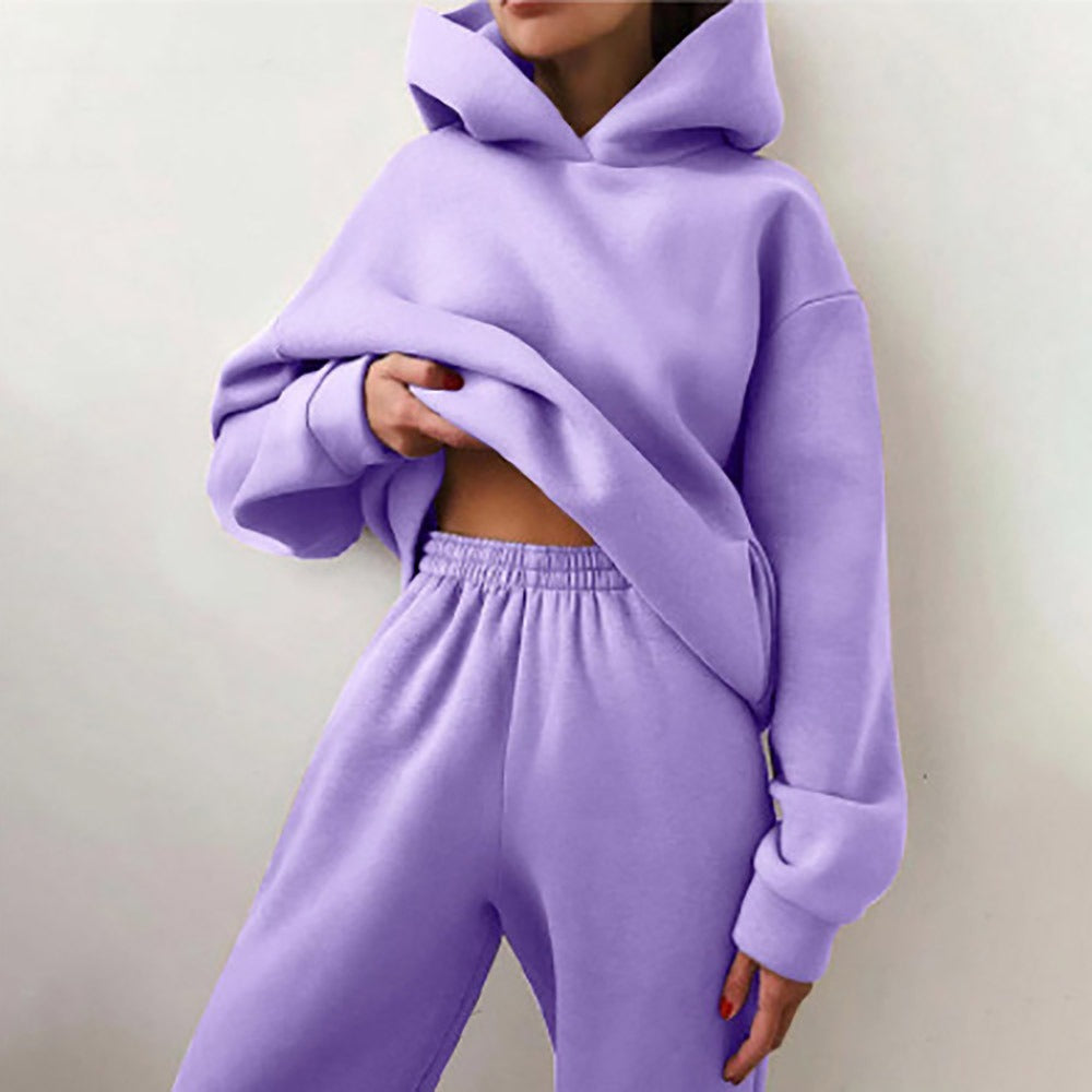 Women's cotton blend oversized two-piece set with elastic waistband, relaxed loungewear fit