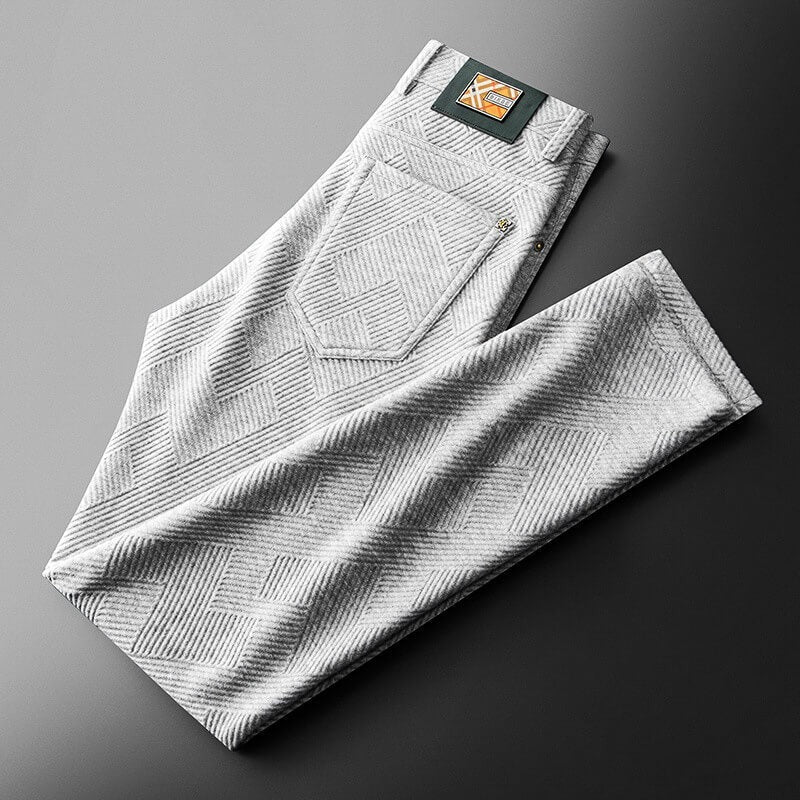 Men's straight-fit stretch woven dress pants with jacquard pattern for all-day office comfort