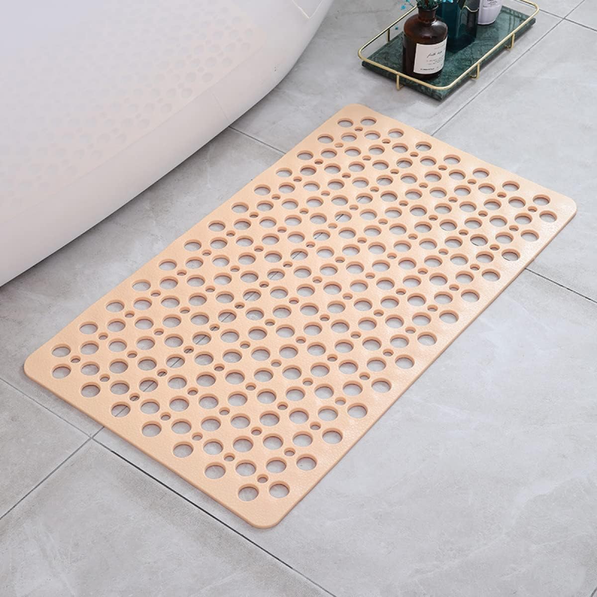 Premium gray non-slip rubber shower mat with drainage holes and textured surface for senior safety