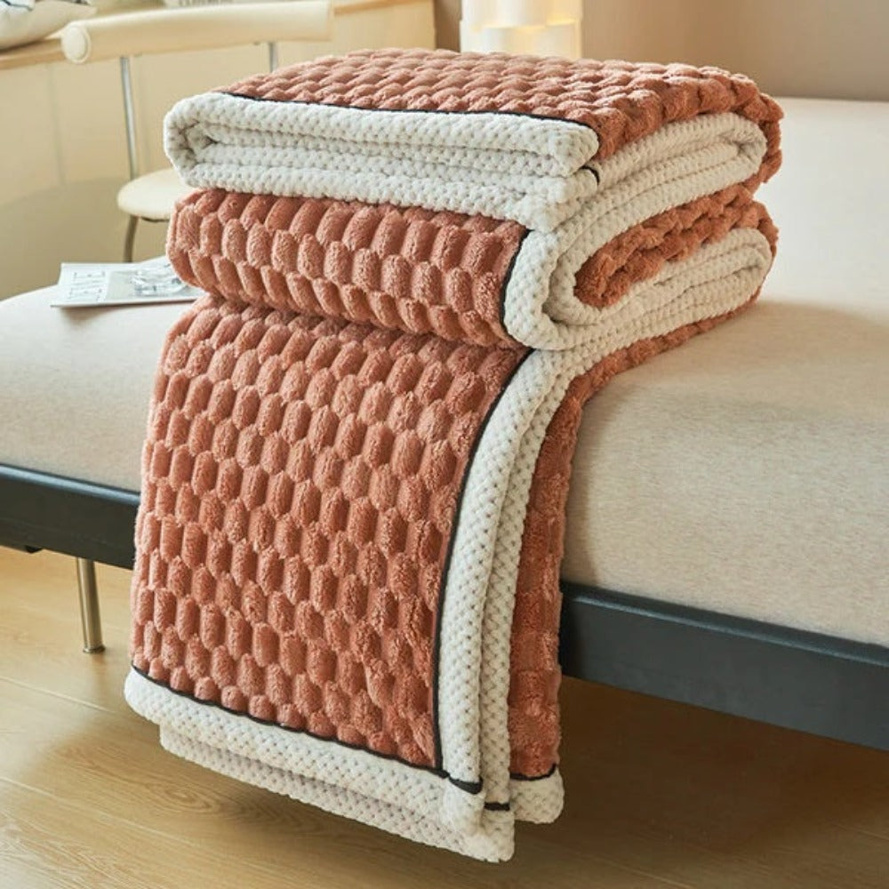 Soft sherpa fleece throw blanket with geometric texture pattern, modern home decor accent