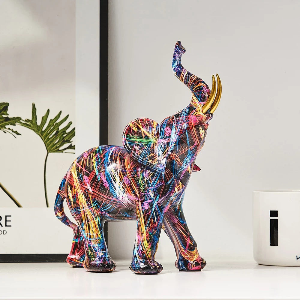 Contemporary Resin Elephant Figurine With Gold Accents - Urbann-Vibe
