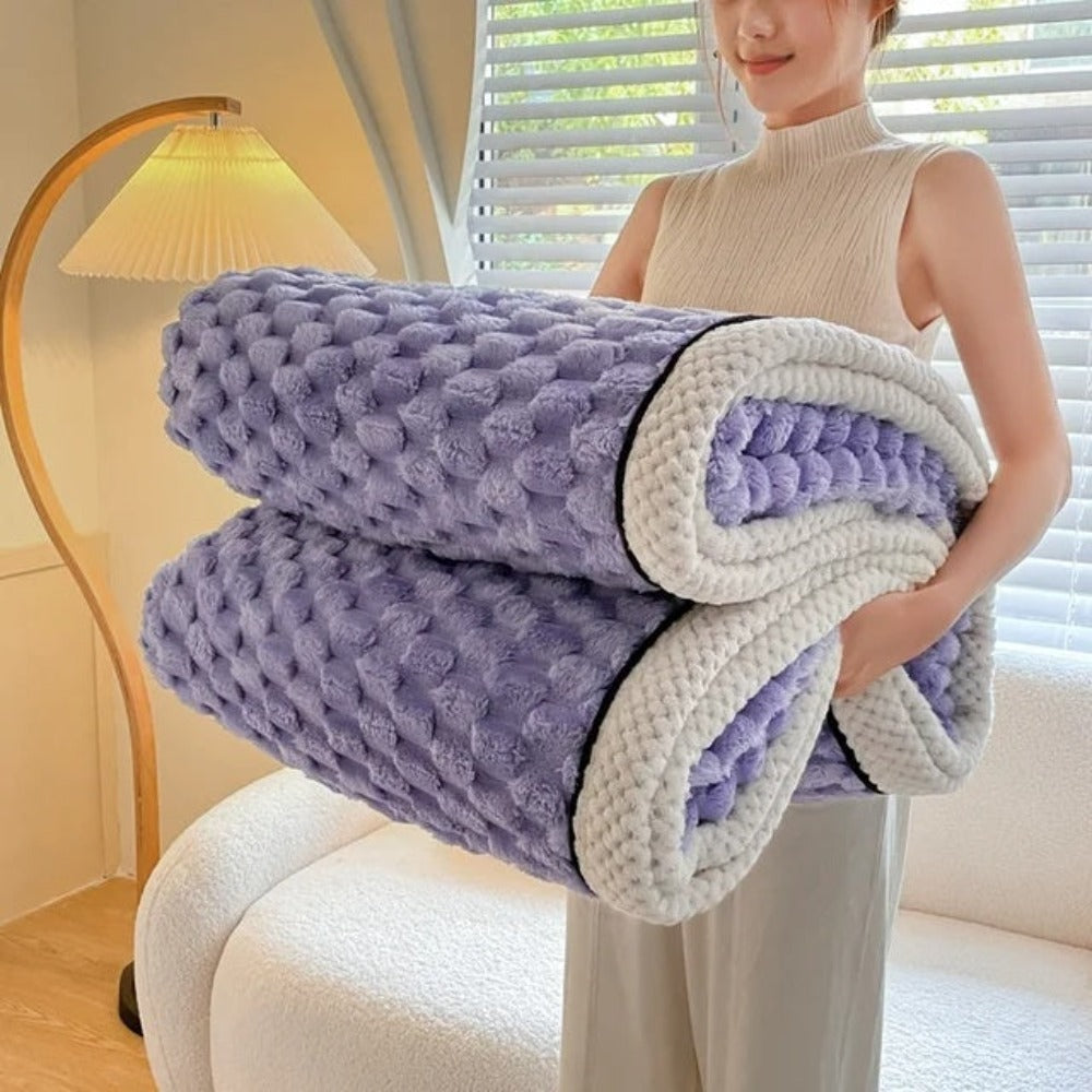 Textured fleece throw blanket geometric pattern modern home decor ultra-soft sherpa warmth