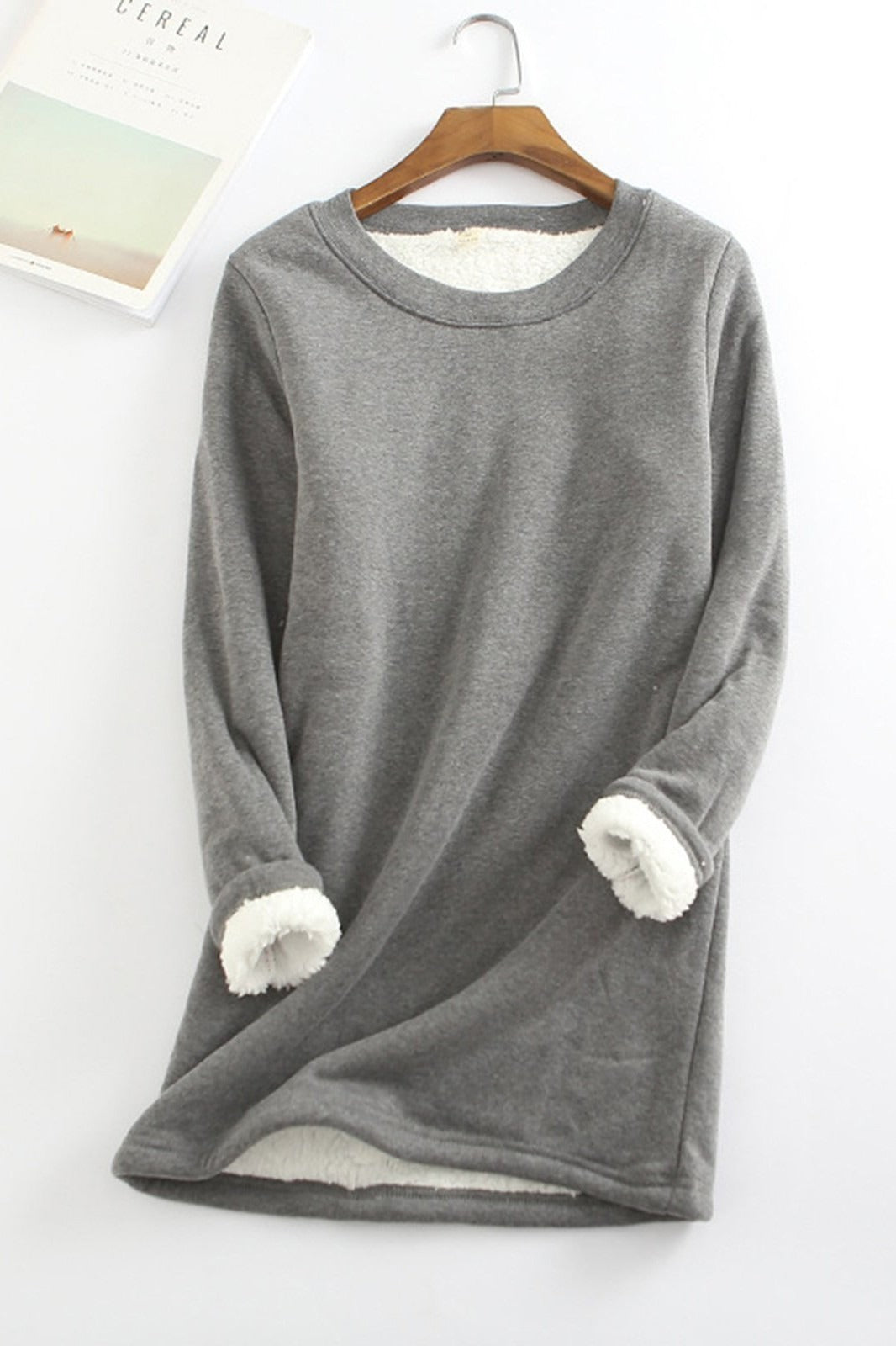 Women's fleece-lined tunic top relaxed fit cozy everyday warmth soft plush interior