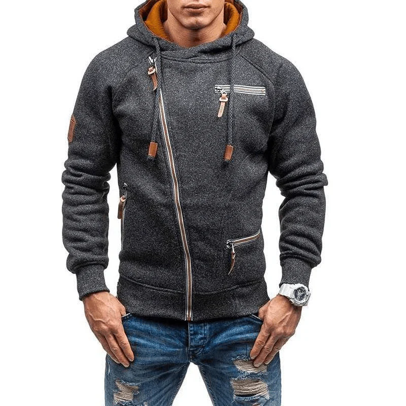 Men's regular fit fleece hoodie with asymmetric zipper and zip pockets for everyday warmth