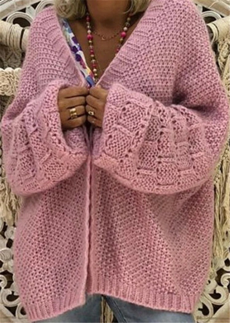 Women's chunky knit oversized open-front cardigan cozy layering relaxed wide sleeves modern silhouette