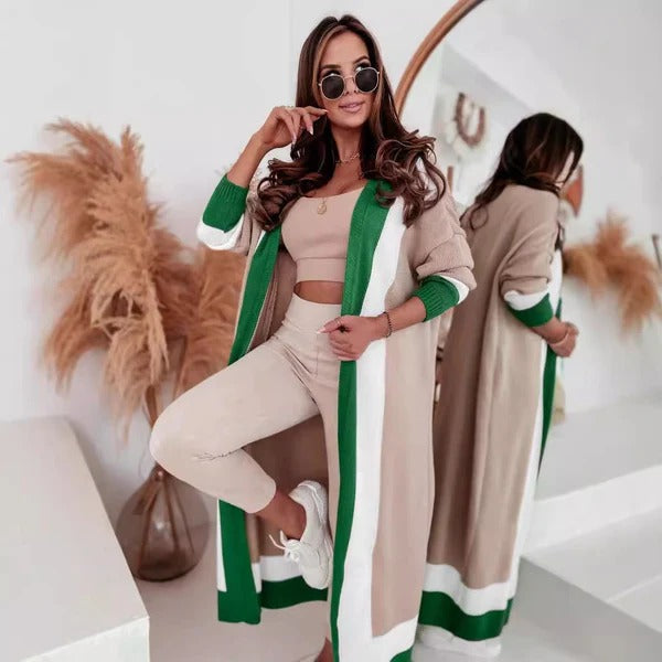 Women's oversized open-front knit coat full length wide collar cozy layering piece