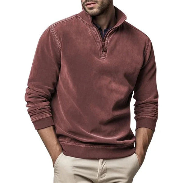 Men's gray quarter-zip fleece pullover regular fit with ribbed edges for everyday comfort