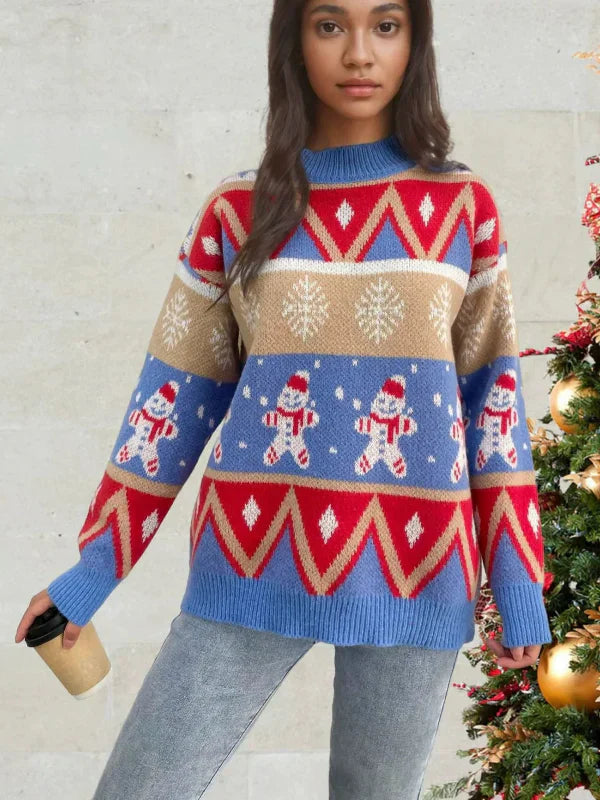 Women’s Knit Sweater – Relaxed Fit – Wool Blend – Crew Neck – Festive Pattern - Urbann-Vibe