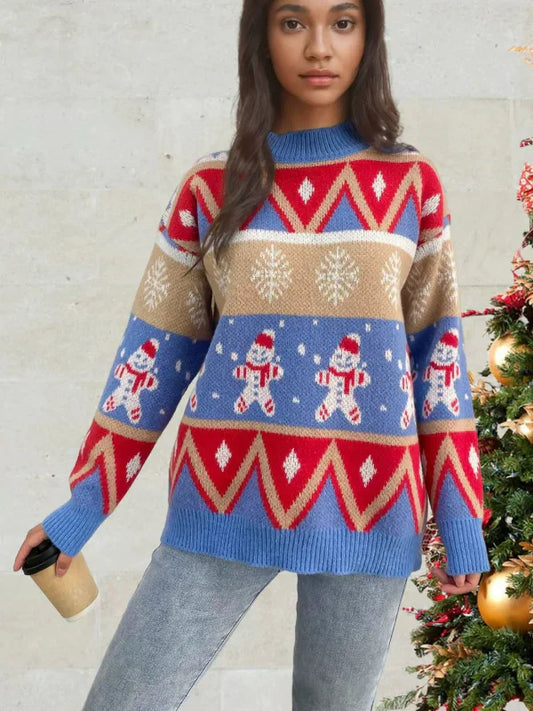 Women’s Knit Sweater – Relaxed Fit – Wool Blend – Crew Neck – Festive Pattern - Urbann-Vibe