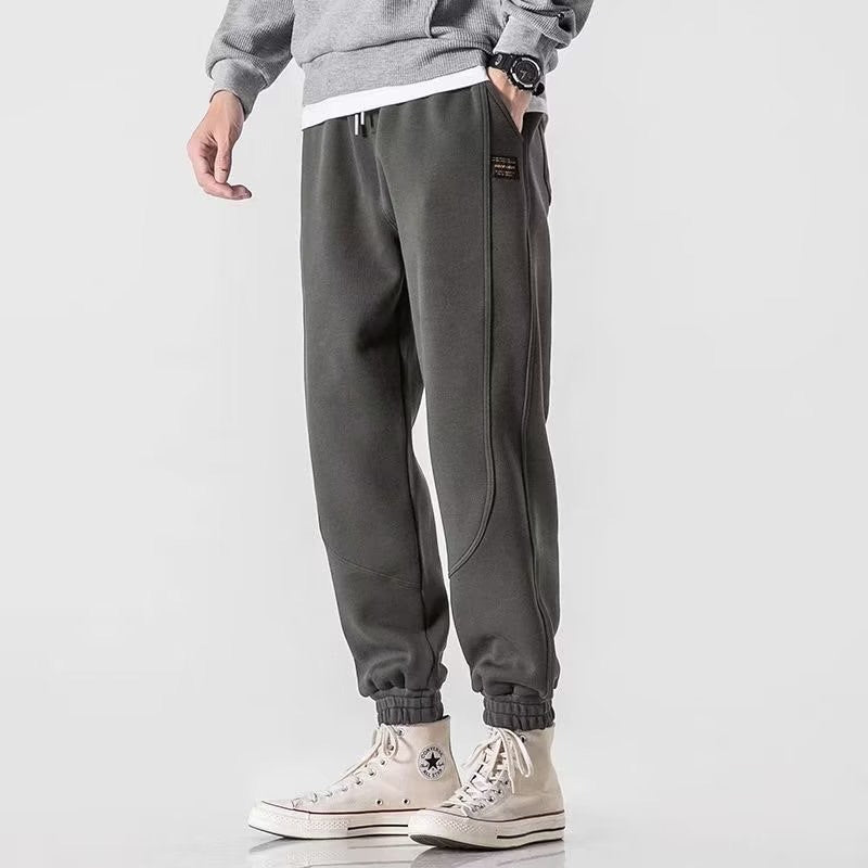 Men's gray cotton blend jogger sweatpants relaxed fit tapered leg with drawstring waist