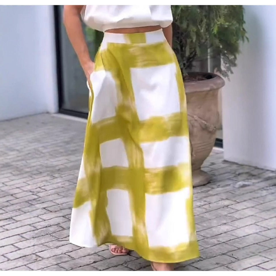 Women's black white checkered A-line midi skirt lightweight breathable fabric casual daily wear