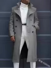 Men's beige double-breasted knee-length trench coat classic relaxed fit timeless style