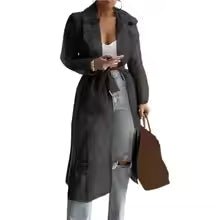 Women's light relaxed-fit trench coat with belt and double button closure for versatile spring style
