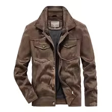 Men's slim fit suede texture jacket with chest pockets, stylish transitional layer for modern urban style