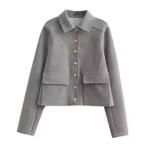 Women's short-fit bomber jacket with structured collar and button closure, chic versatile outerwear