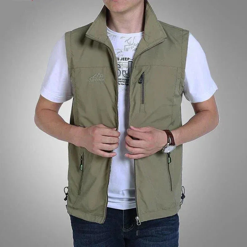 Men's lightweight bodywarmer vest straight fit high collar zippered pockets versatile layering piece