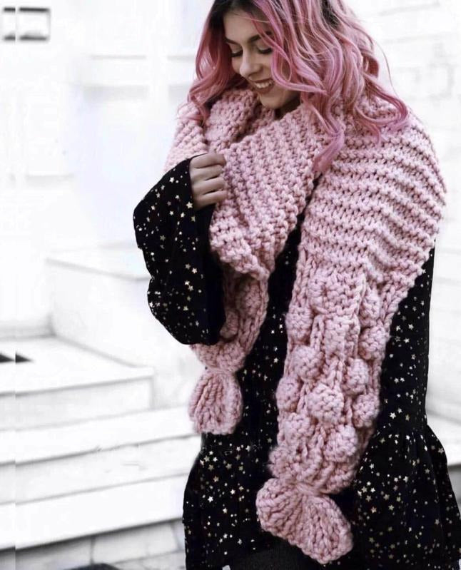Women's oversized cable knit wool scarf warm cozy winter style heavy texture premium blend