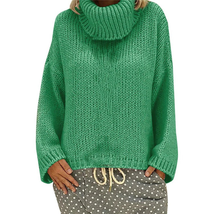 Women's oversized chunky knit sweater high collar ribbed edges cozy casual warm pullover