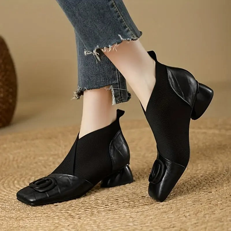 Women's Bella black block heel ankle boots with clean contemporary silhouette for everyday chic style