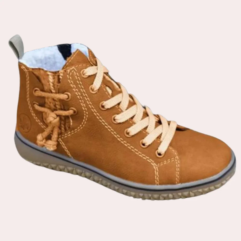 Women's black PU leather lace-up ankle boots with treaded sole, sleek fit for all-day comfort