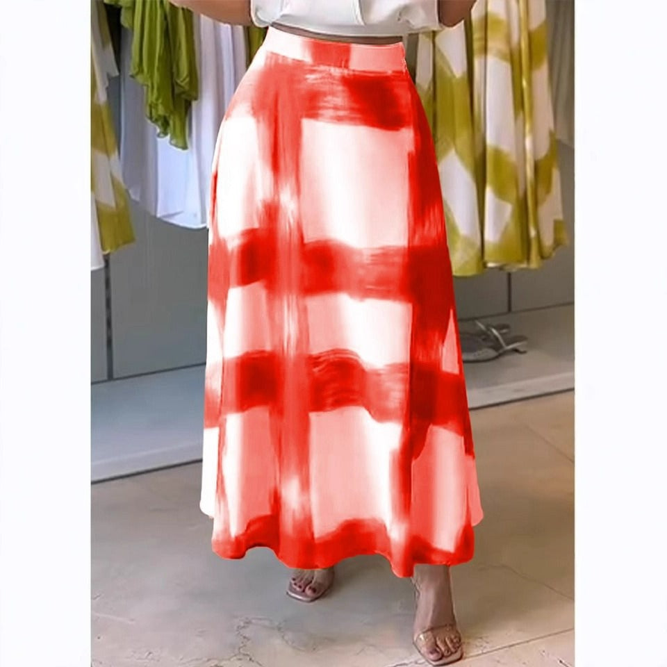Women's A-line midi skirt checkered pattern lightweight breathable fabric casual daily wear