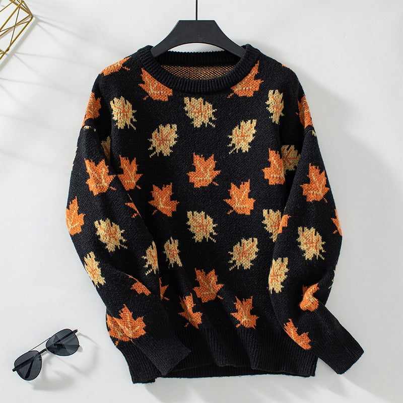 Women's knitted cotton blend sweatshirt relaxed fit crew neck with ribbed cuffs casual chic style