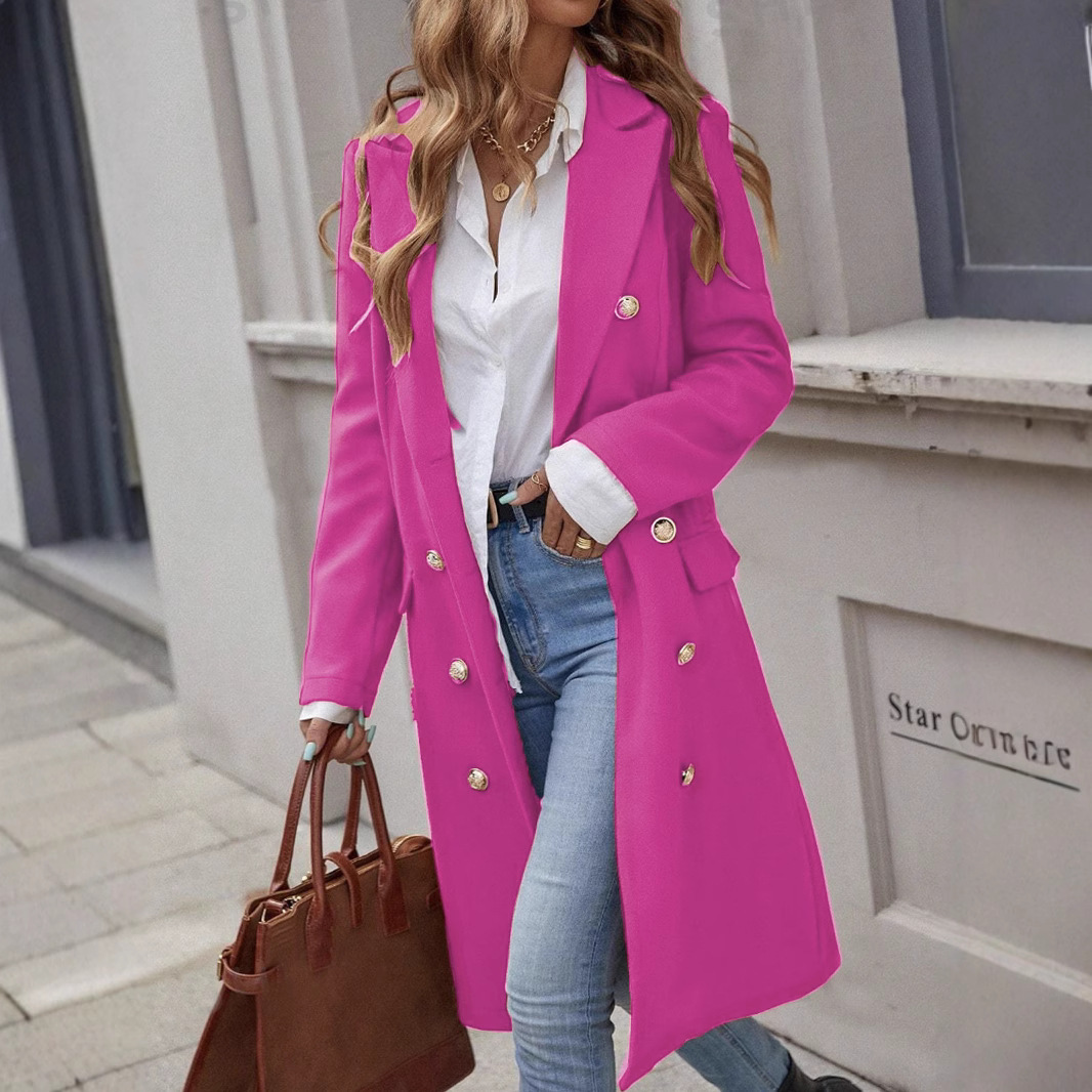 Women's wool coat tailored fit double breasted full length professional beige classic elegant winter