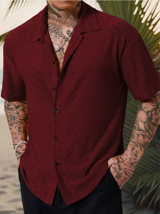 Men's short sleeve breathable jacquard shirt regular fit casual modern style urban vibe
