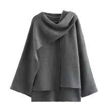 Women's oversized knitted coat mid-length asymmetric collar contemporary style comfortable fiber blend