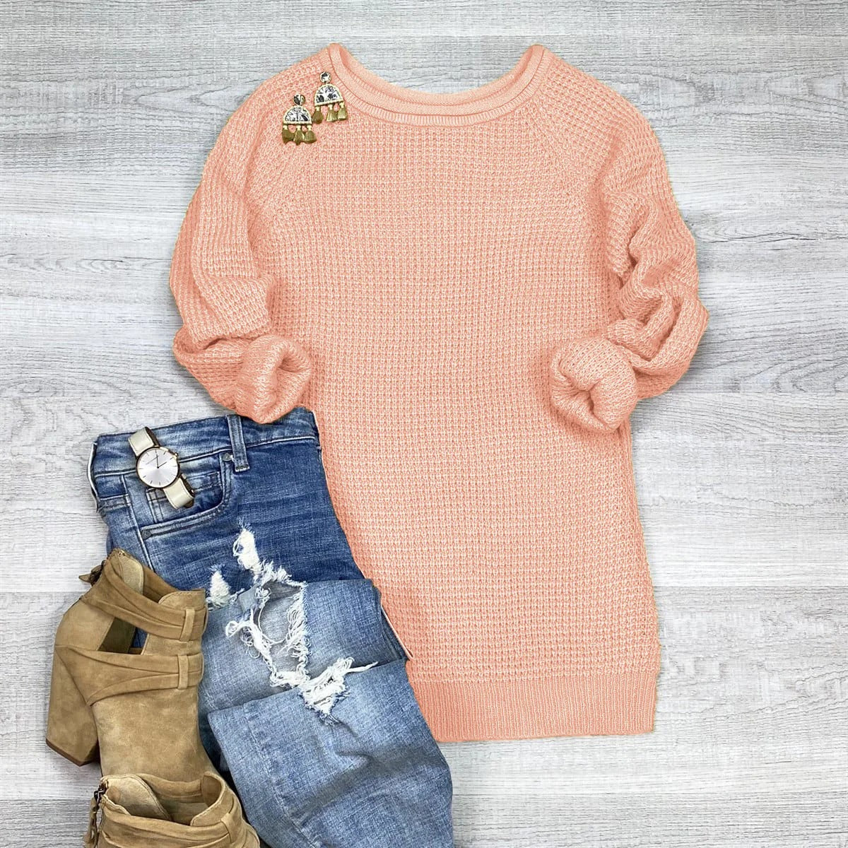Women's oversized wool sweater with cowl neck and side slits in cozy luxurious knit