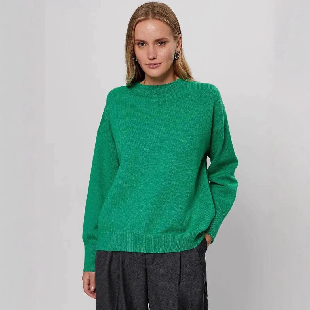 Women's relaxed fit soft knit pullover sweater high neck long sleeves cozy everyday style