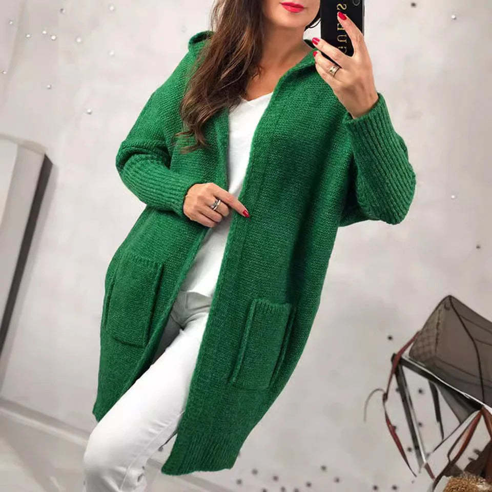 Women's oversized hooded knit cardigan cozy wool-look with pockets casual chic winter layer