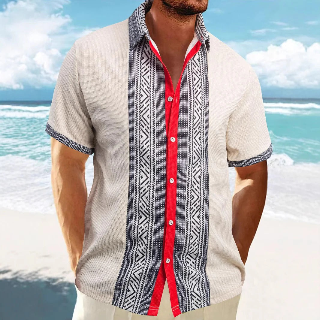 Men's relaxed fit short sleeve shirt breathable cotton ethnic pattern casual summer wear