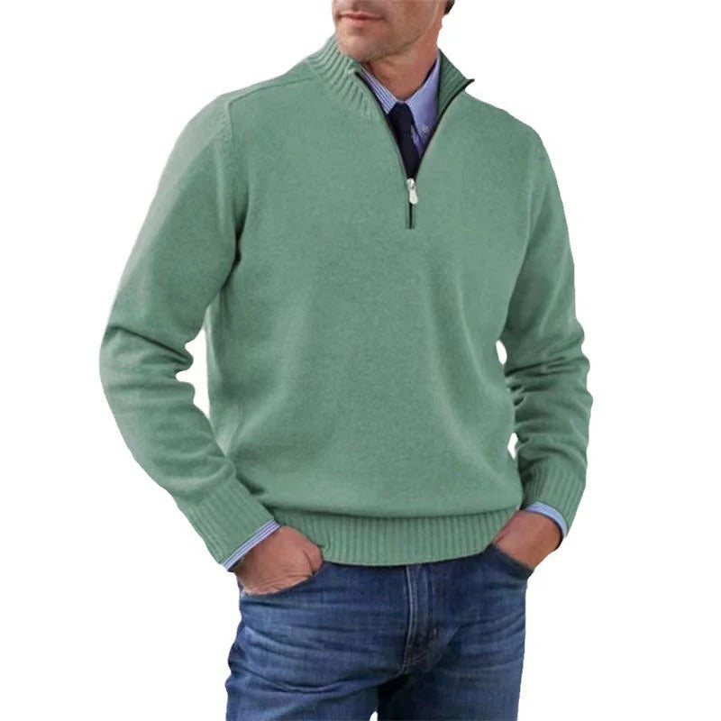 Men's quarter zip sweater business casual slim fit adjustable zip neckline sharp professional style