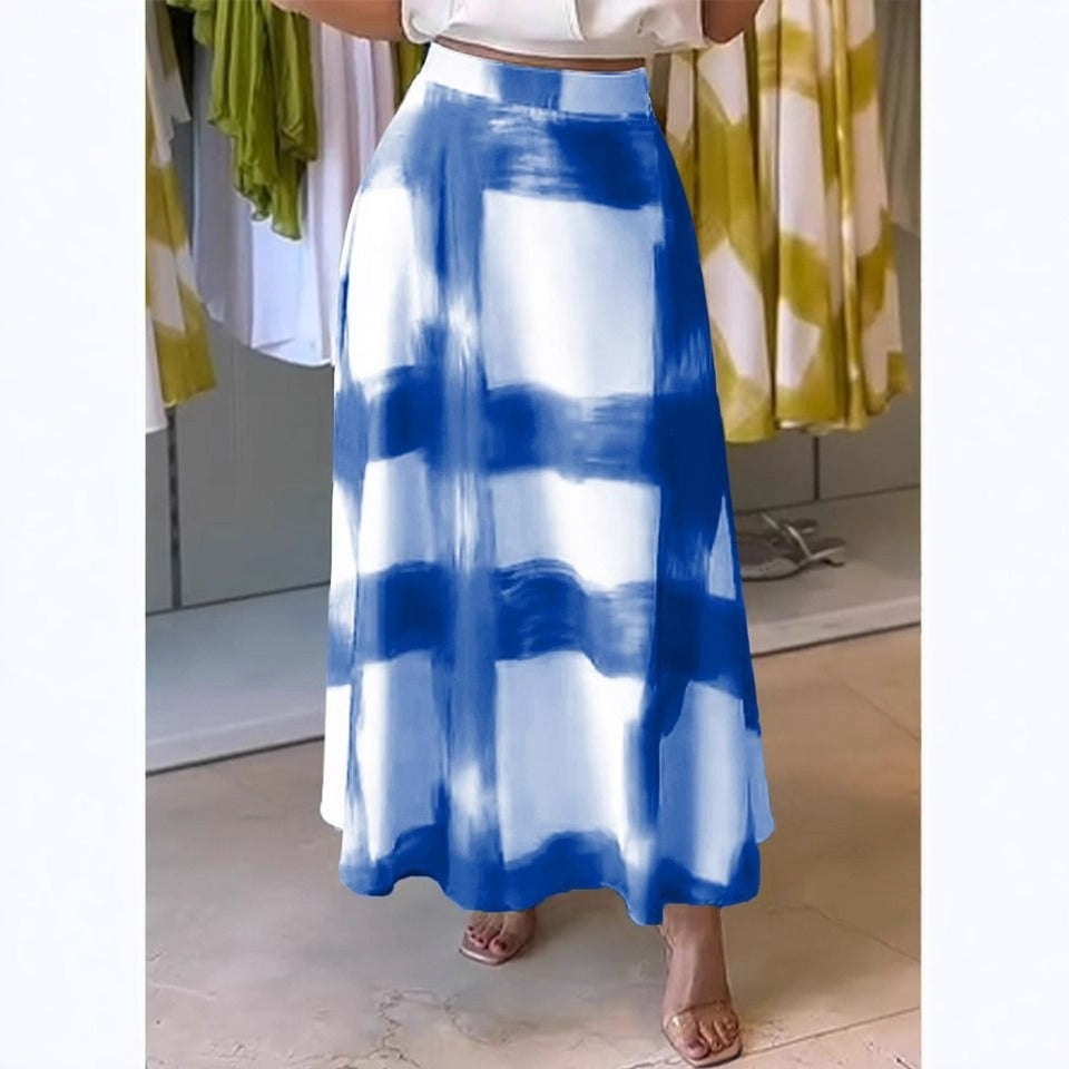 Women's black white checkered A-line midi skirt lightweight breathable fabric casual daily wear