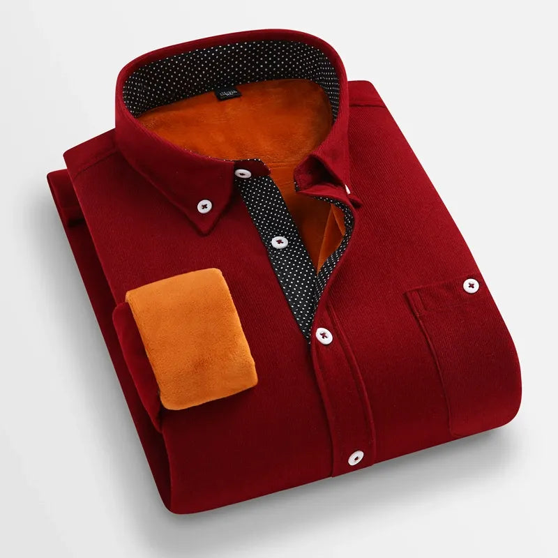 Mustard corduroy men's shirt long sleeve regular fit with pointed collar smart casual style