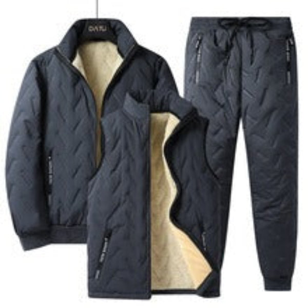 Men's three-piece cotton insulated outfit relaxed fit zipper closure lambswool lining autumn winter casual