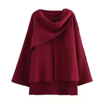 Women's oversized knitted coat mid-length asymmetric collar contemporary fiber blend style