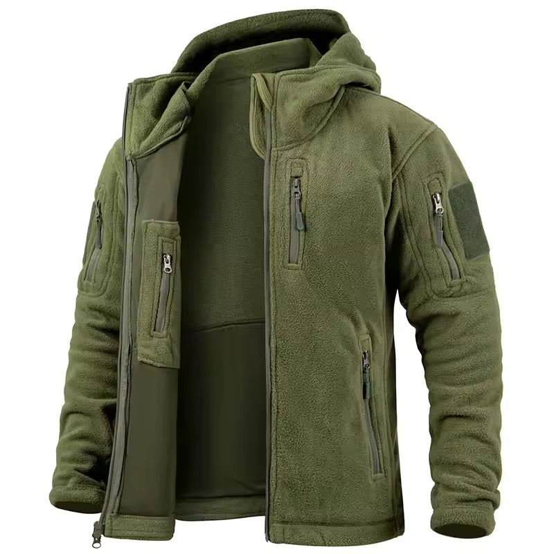 Men's relaxed-fit fleece hoodie jacket with full zipper and practical pockets for everyday comfort