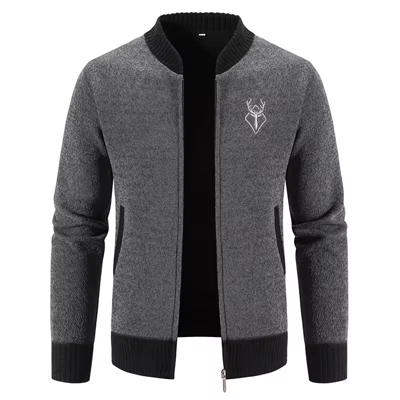 Men's wool blend knit sweatshirt relaxed fit with front zip closure, cozy casual style