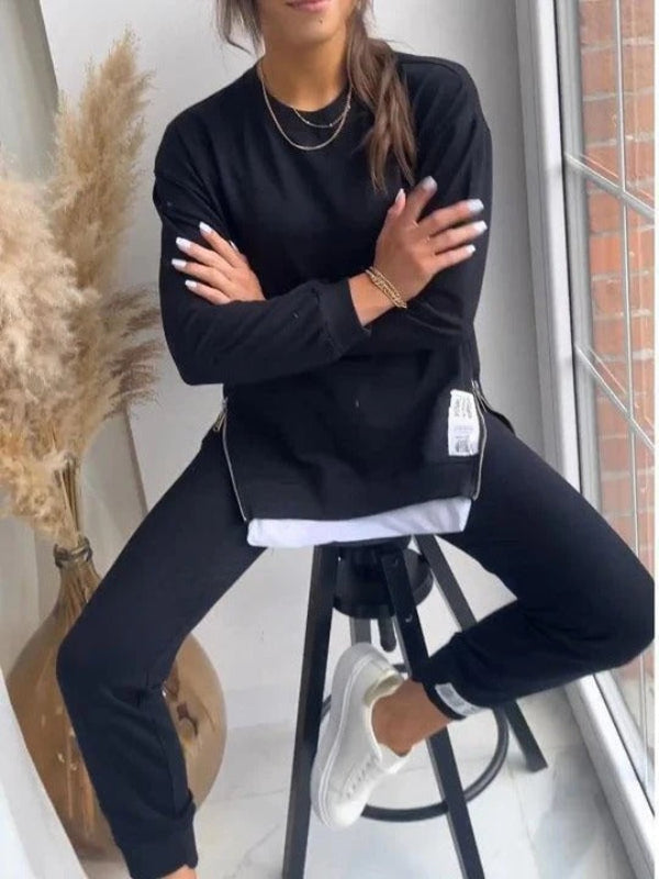 Women's cozy oversized sweatshirt and tapered joggers loungewear set cotton blend two-piece