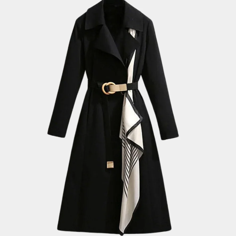 Women's full-length tailored trench coat in cotton blend with belted waist structured versatile fit