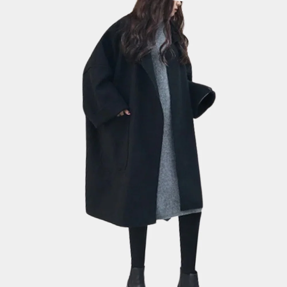 Women's oversized wool blend long coat, minimalist style with dropped shoulders, everyday chic warmth